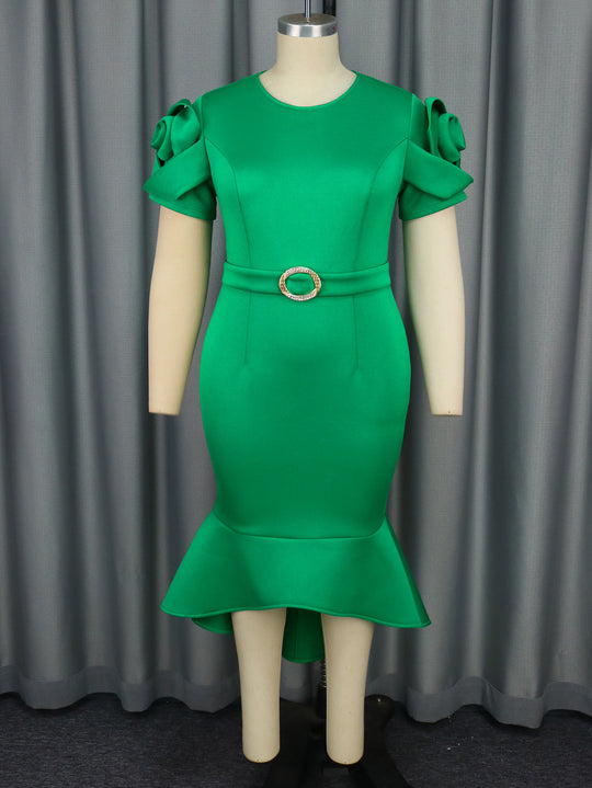 Damen figurbetontes Abendkleid mit Rüschensäumen und schickem Gürtel R&B