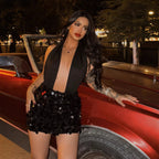Damen Glamouröses Minikleid mit schimmerndem Paillettenrock R&B