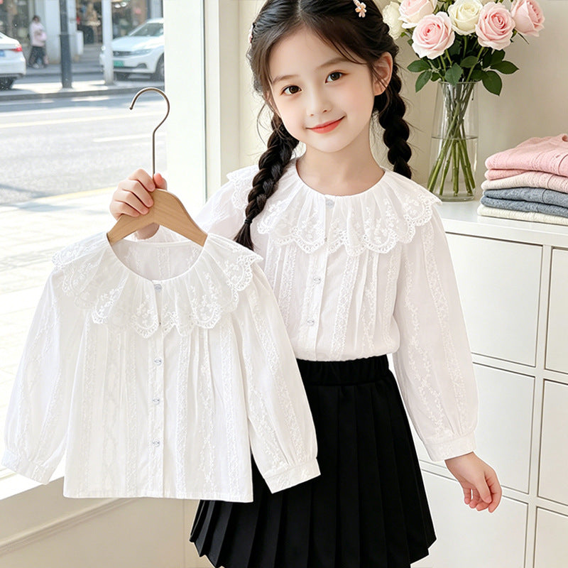 Mädchen Bluse mit romantischem Spitzenkragen und filigranem Design R&B