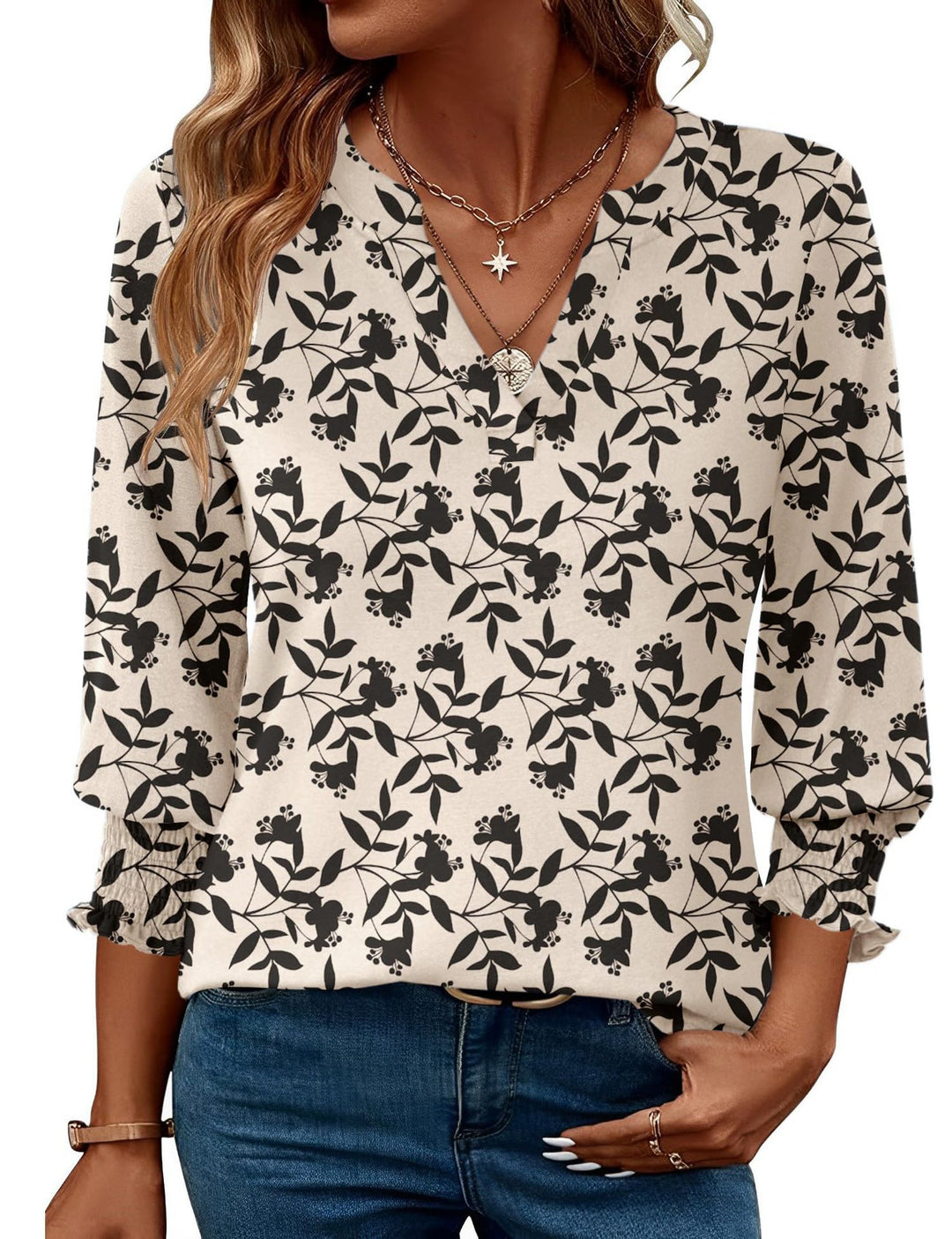 Damen modische Bluse mit verspieltem Paisleymuster und Rüschendetails R&B