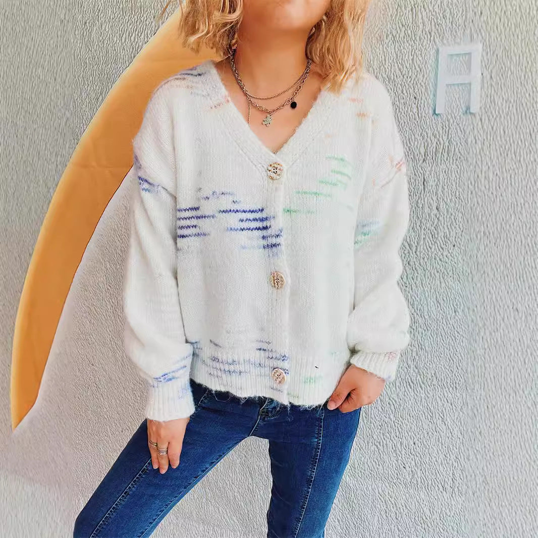 Damen grob gestrickter Cardigan mit modischem Knopfdesign und weichem Material R&B