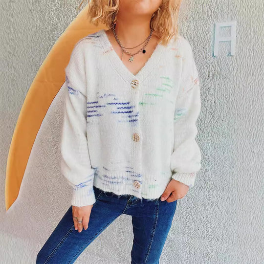 Damen grob gestrickter Cardigan mit modischem Knopfdesign und weichem Material R&B
