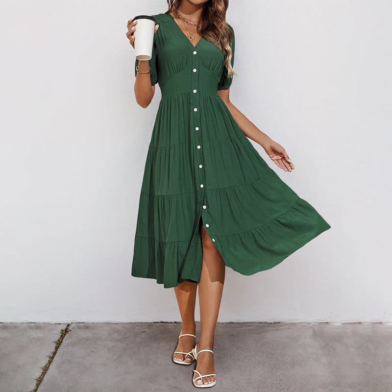 Damen Midikleid mit Knopfleiste und Rüschensaum R&B
