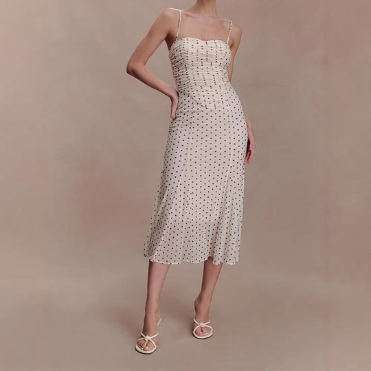 Damen Midi-Party-Kleid mit Rüschendetails und transparenter Stoffstruktur R&B