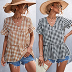 Damen Blusenshirt mit rüschenförmigem Saum und Karomuster R&B