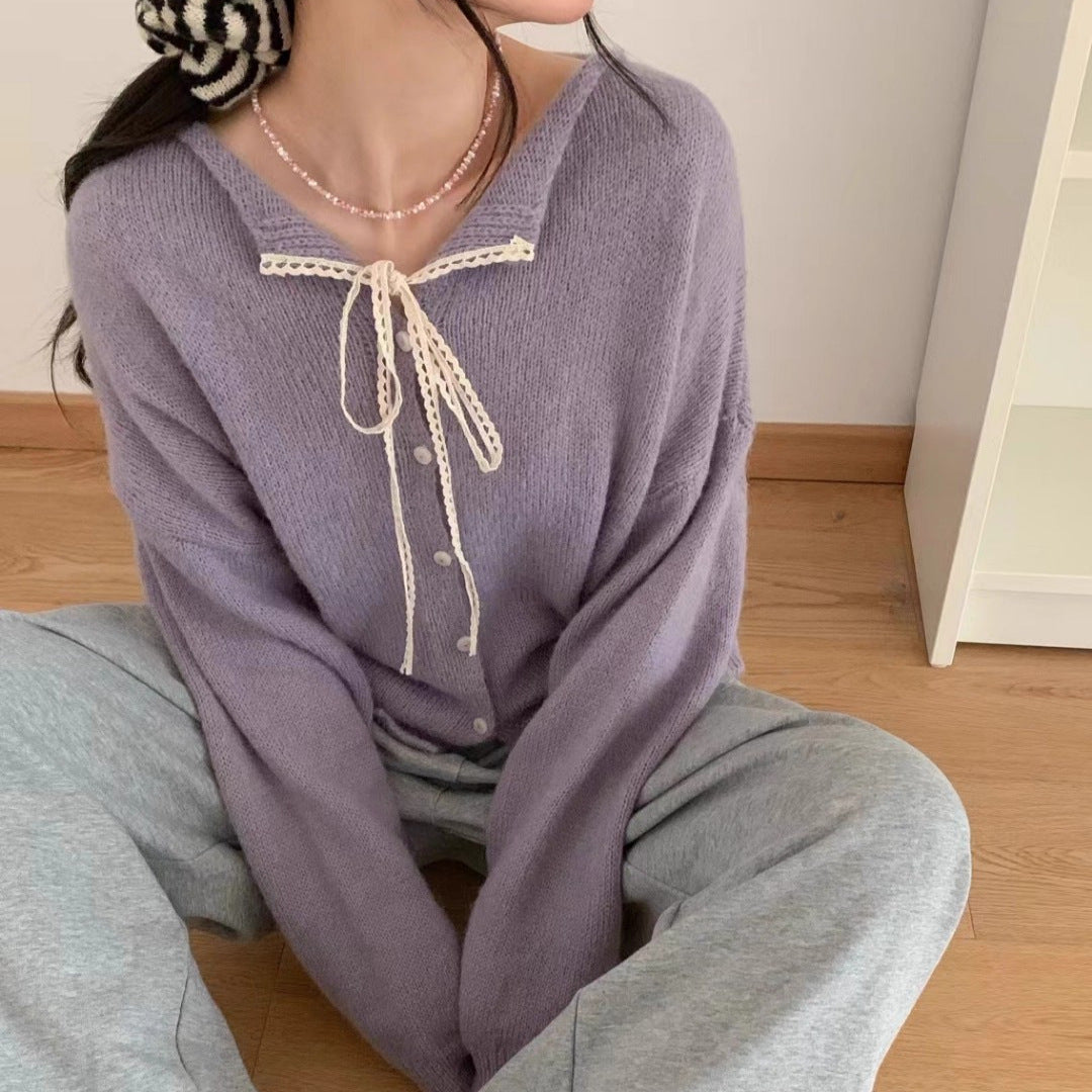 Damen Verspielte Strickjacke mit Schleifenverzierung