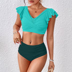 Damen Hochgeschnittener Bikini mit verspieltem Rüschenschnitt R&B