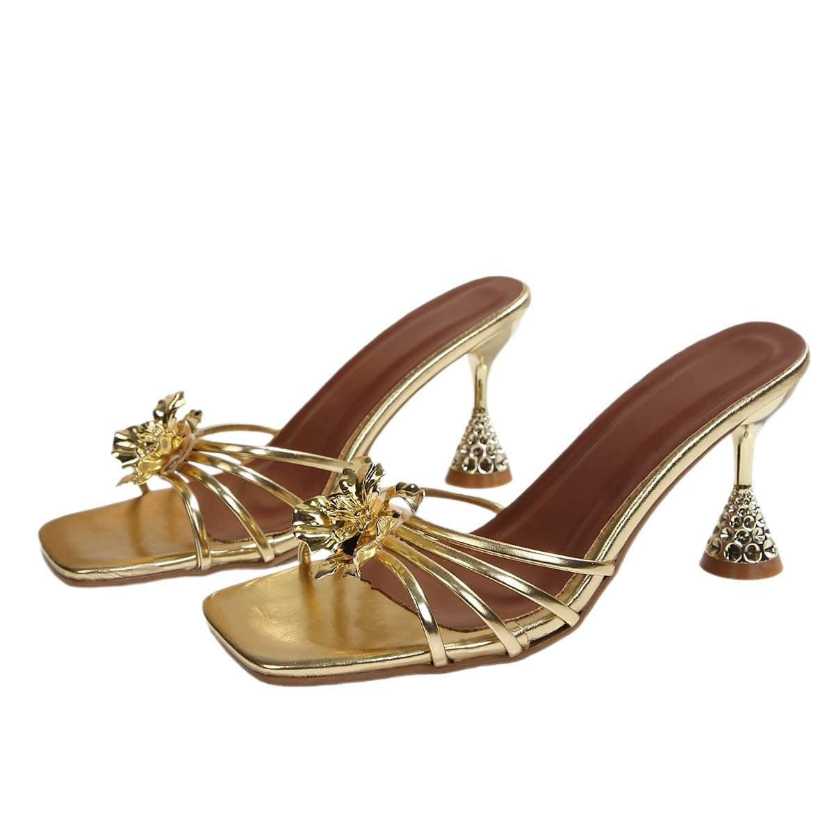 Damen elegante Slingback-Pantoletten mit floralem Design und funkelndem Absatz R&B
