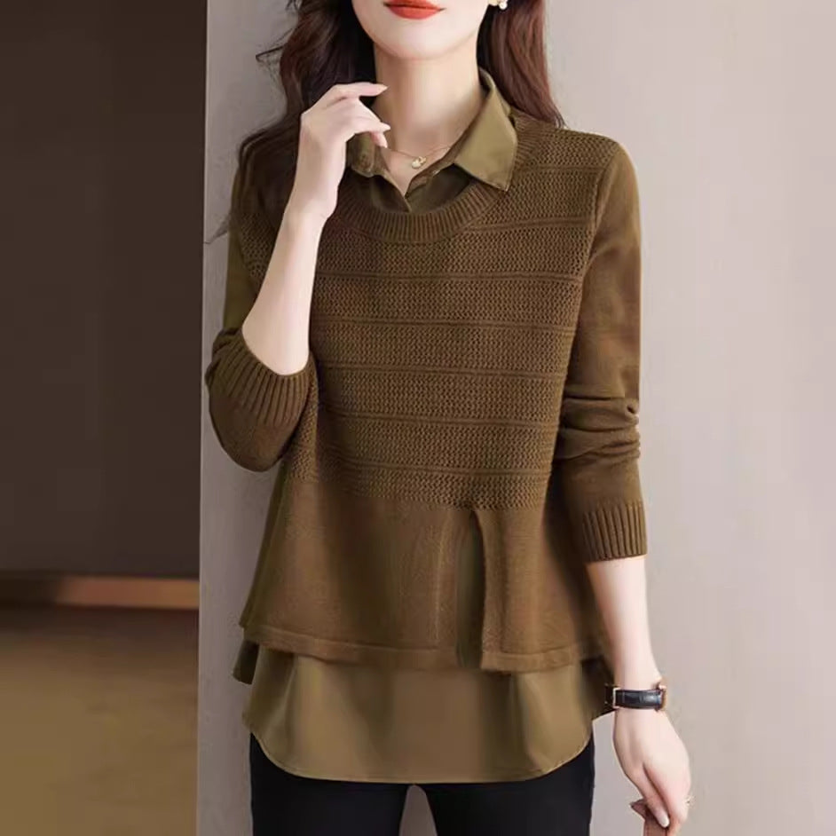 Damen Modischer Layered Pullover mit Struktur R&B