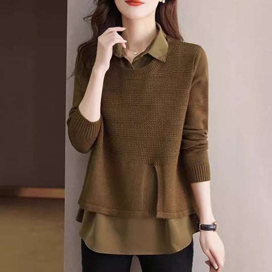 Damen Modischer Layered Pullover mit Struktur R&B