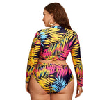 Damen Surf-Bikini-Set mit langärmligem Oberteil und buntem Palmendruck R&B
