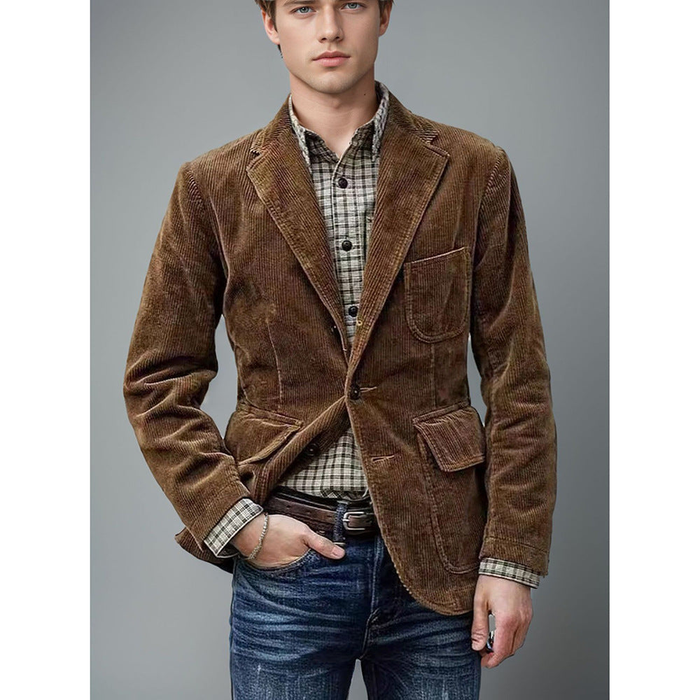 Herren modischer Cordblazer mit mehreren Taschen und eleganter Passform R&B