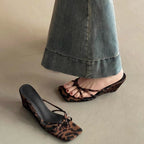 Damen Wedge-Sandalen mit animalischem Print und modischem Riemendesign R&B
