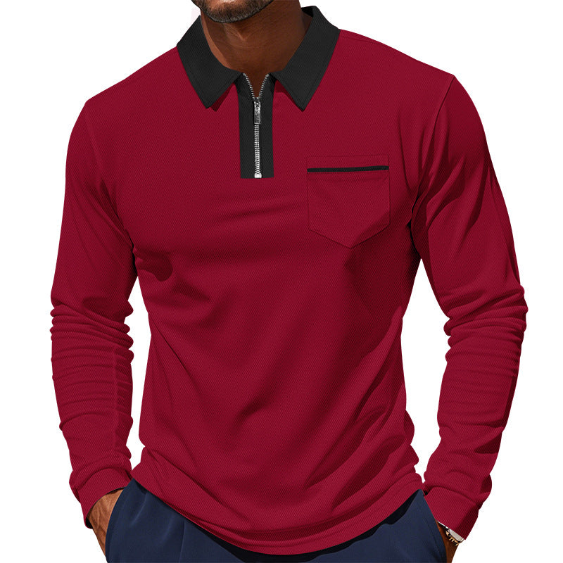 Herren nan elegantes Langarm-Poloshirt mit verdecktem Halbzip, strukturierter Piqué-Optik und dezenter Brusttasche R&B