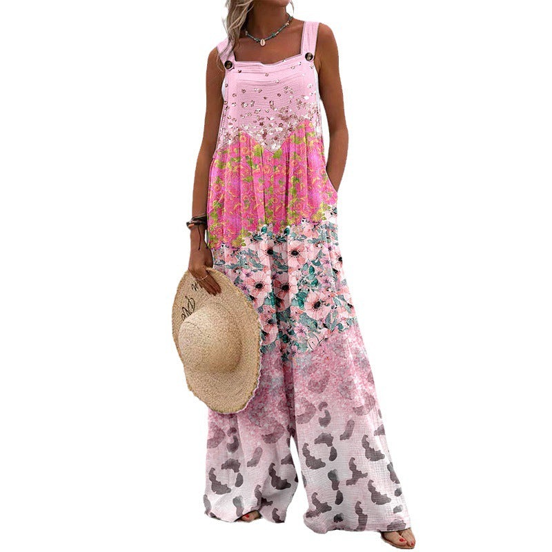 Damen Weit geschnittene Latzhose mit floralem Muster und praktischen Taschen R&B