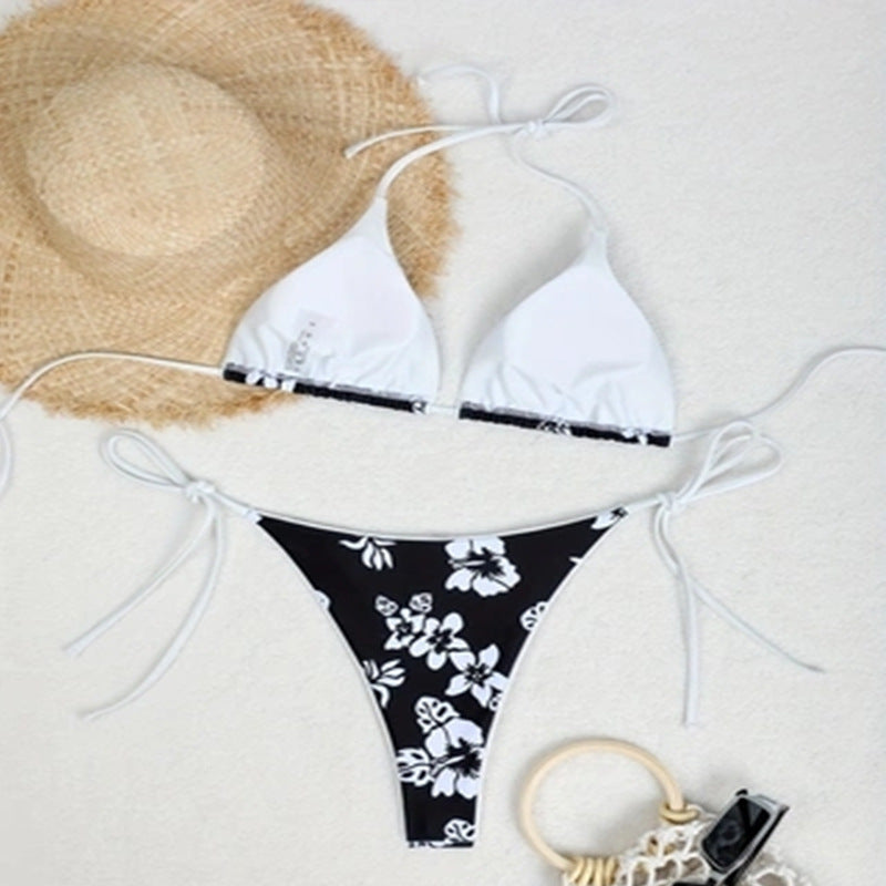 Damen Triangel-Bikini-Set mit verstellbaren Bändern und floralem Muster R&B