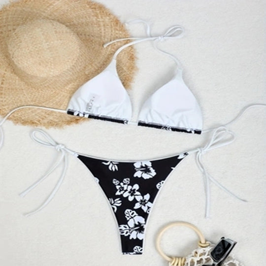 Damen Triangel-Bikini-Set mit verstellbaren Bändern und floralem Muster R&B