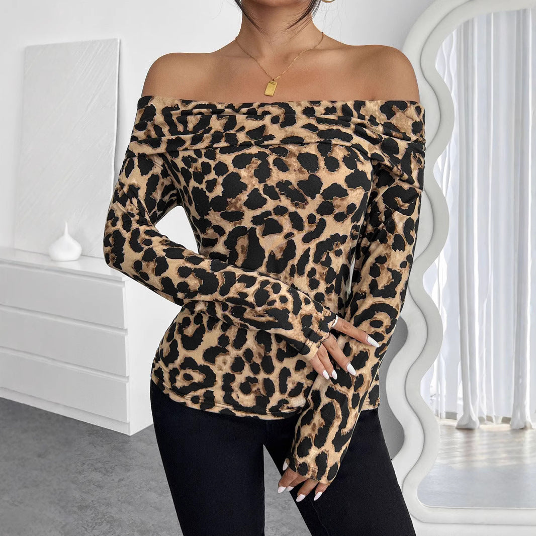 Damen Off-Shoulder Bodysuit mit modischem Leopardenprint und langen Ärmeln R&B