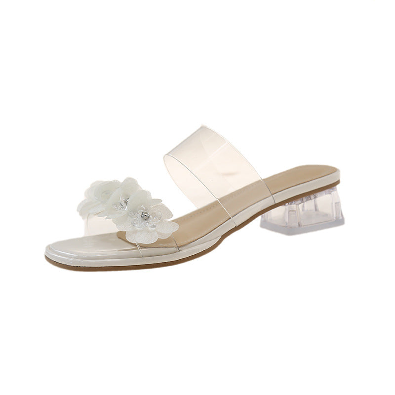 Damen Offene Mules mit floralen Applikationen und transparentem Absatz R&B