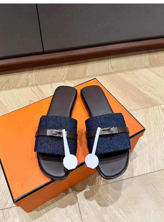 Damen Elegante Pantoletten mit dekorativen Riemen und komfortablem Fußbett R&B