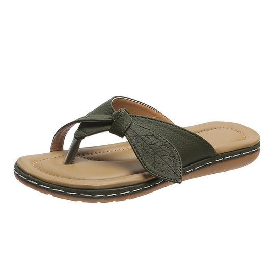 Damen Zehentrenner-Sandalen mit modischem Leaf-Design und anatomischem Fußbett R&B