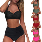 Damen Hochtaillierter Karobikini mit gerafftem Oberteil R&B