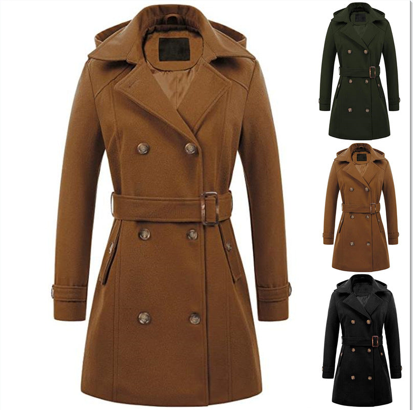 Damen eleganter Peacoat mit doppelter Knopfleiste und Taillengürtel