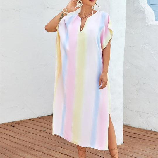 Damen lässiges Strandkleid mit V-Ausschnitt und luftigen Ärmeln R&B