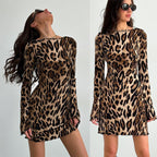Damen Kleid mit offenem Rücken und attraktivem Leopardenmuster R&B
