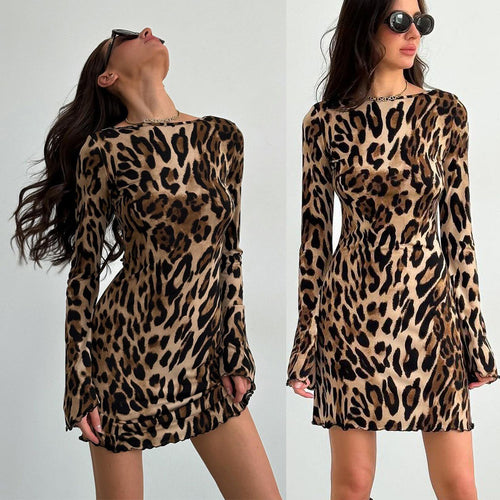 Damen Kleid mit offenem Rücken und attraktivem Leopardenmuster R&B