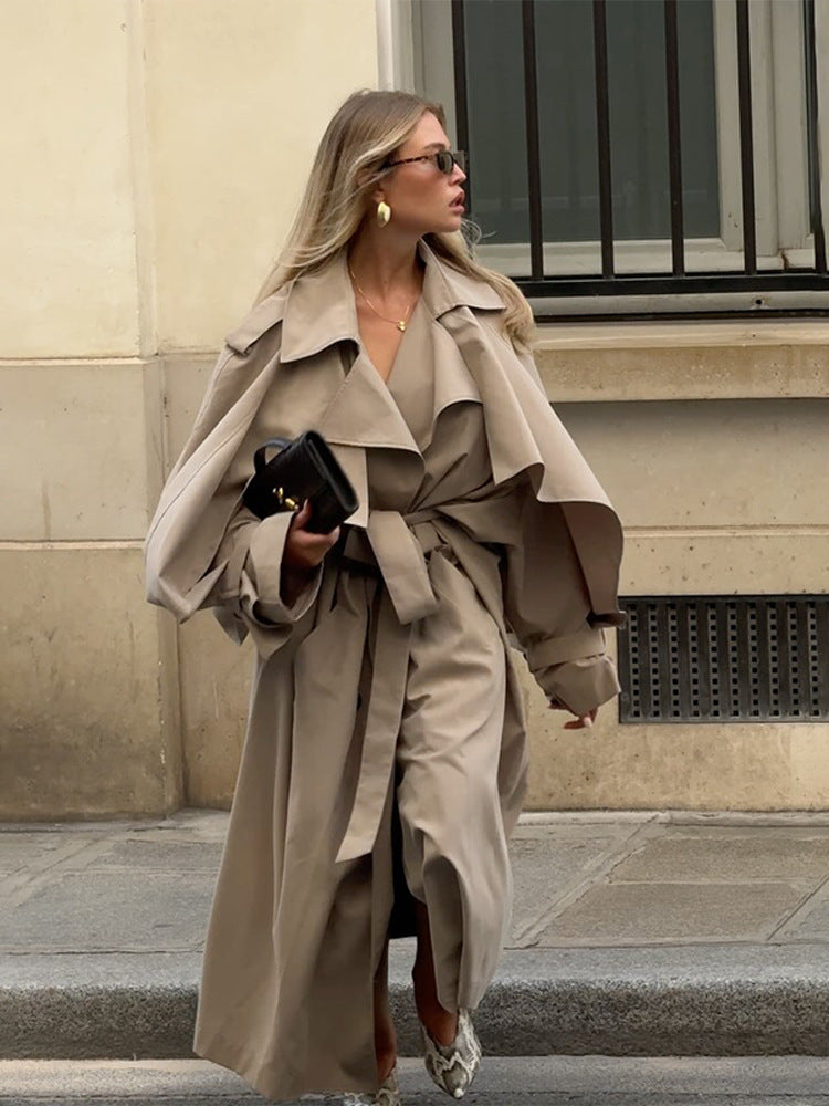 Damen Übergröße Trenchcoat mit voluminösen Ärmeln und taillierter Schnürung R&B