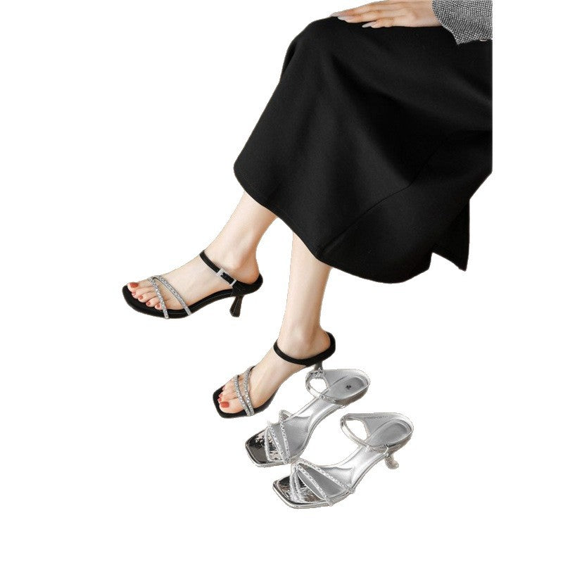 Damen elegante Plateau Sandalen mit rhinestone Akzenten R&B