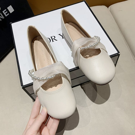 Damen elegante Ballerinas mit Perlenschmuck R&B