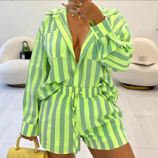 Damen Schlafanzug Set mit gestreiftem Design R&B