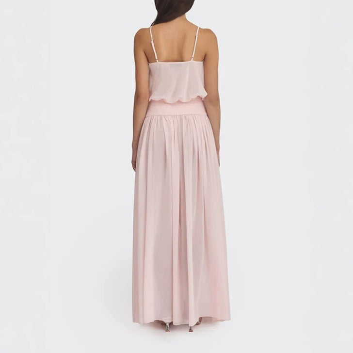 Damen Maxi-Kleid mit fließendem Chiffon-Oberteil und elastischem Bund R&B