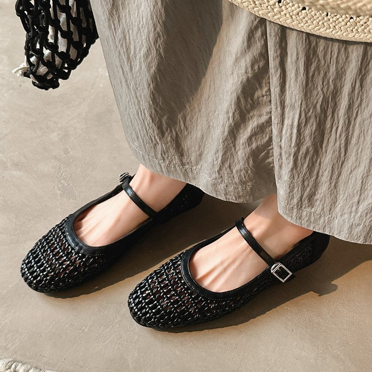 Damen elegante Ballerina-Pantoletten mit modischem Flecht-Design R&B
