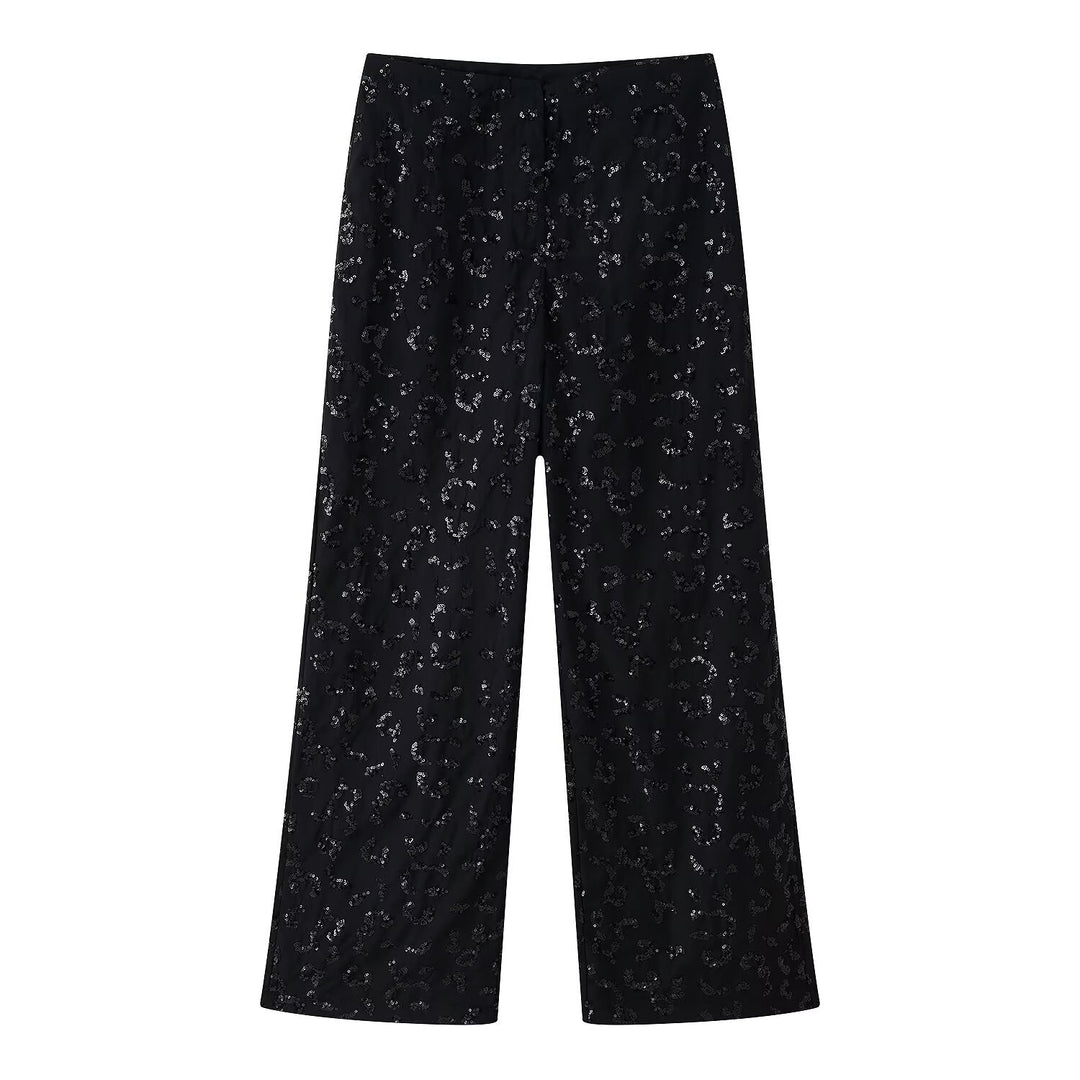 Damen elegante Palazzohose mit floraler Spitzenverzierung R&B