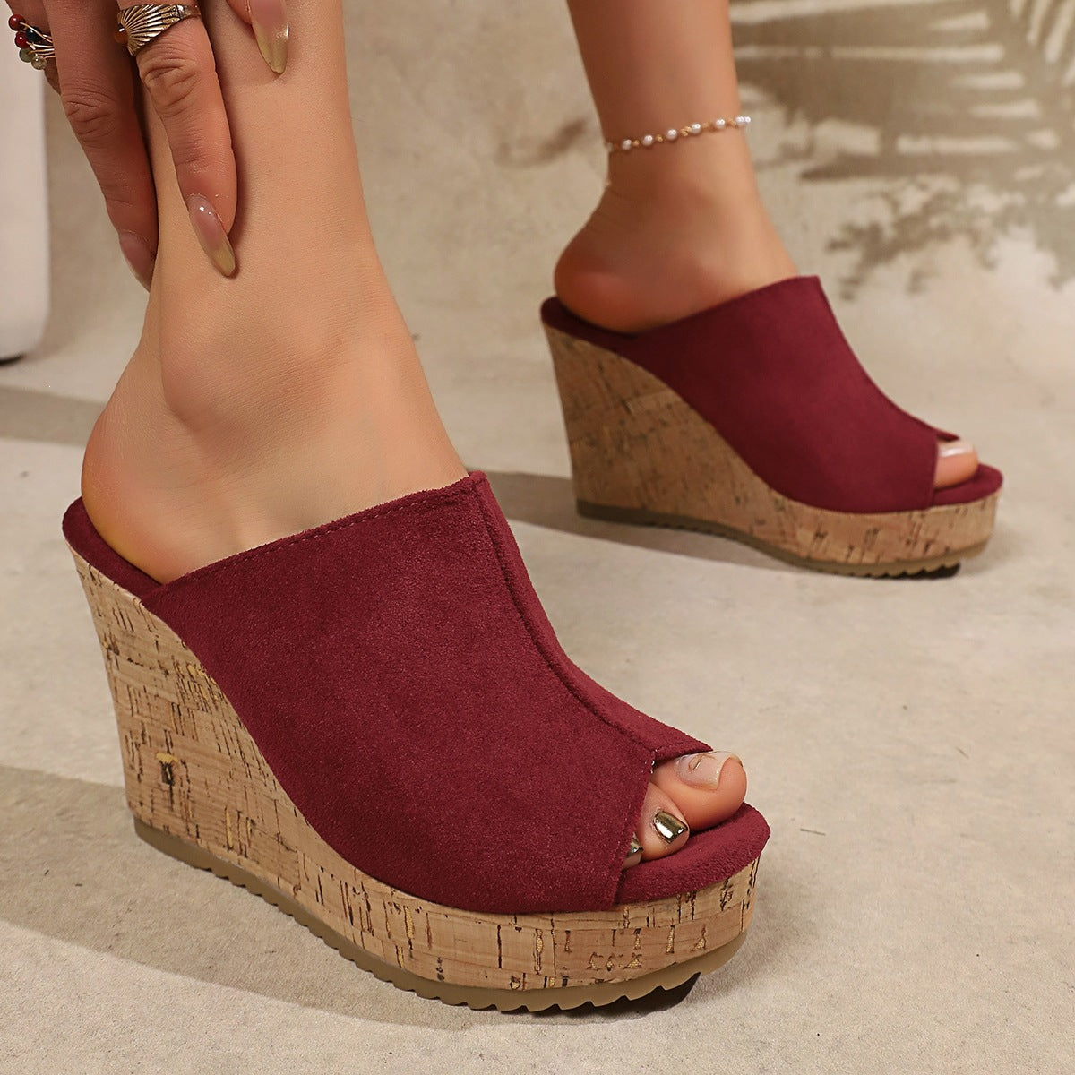 Damen Wedge-Pantoletten mit hochwertiger Korksohle und offenem Zehenbereich R&B