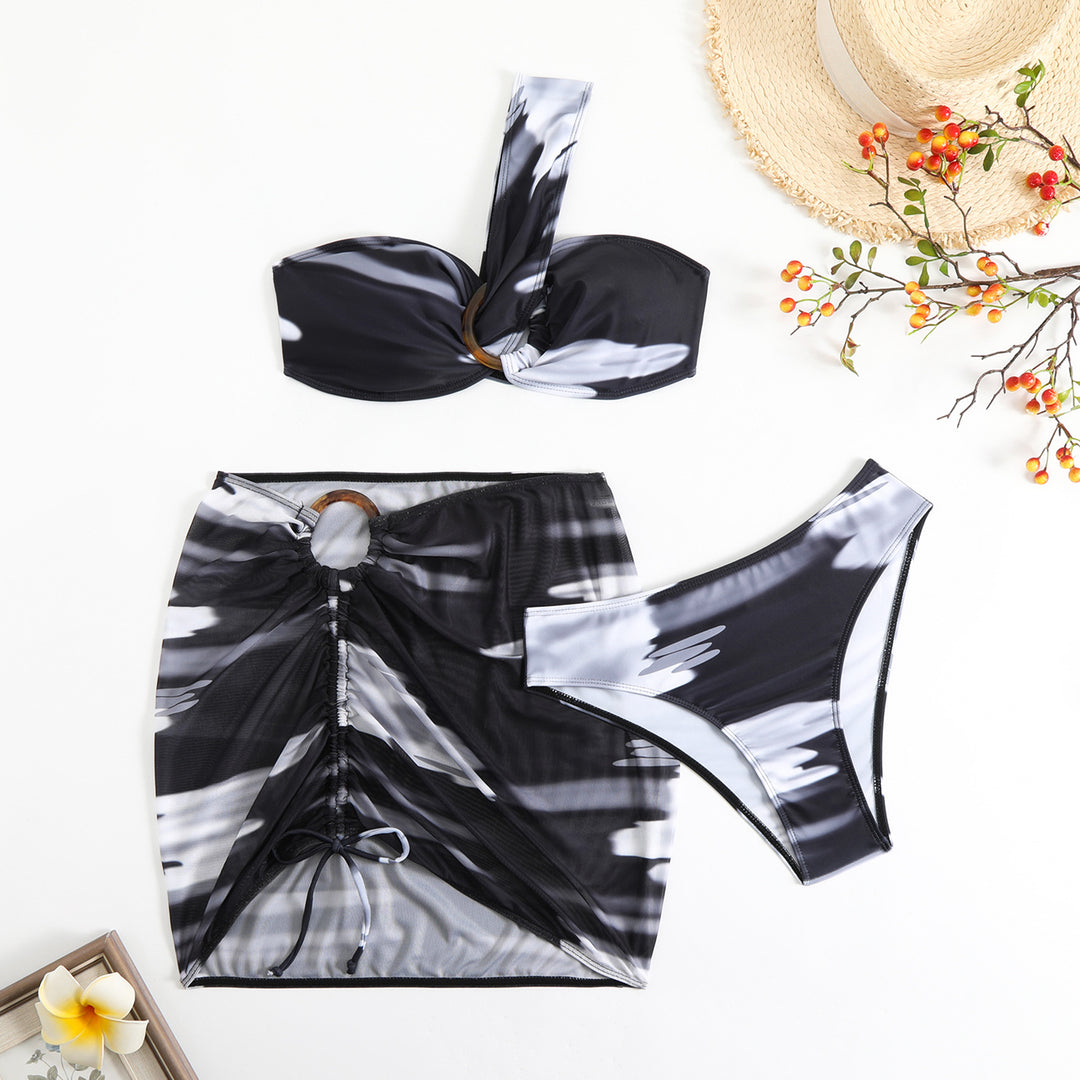 Damen Cropped Bikini-Set mit verspieltem Rüschendesign und elegantem Bindeträgersystem R&B