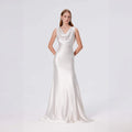 Damen elegantes Abendkleid mit fließendem Satin und raffiniertem Ausschnitt R&B