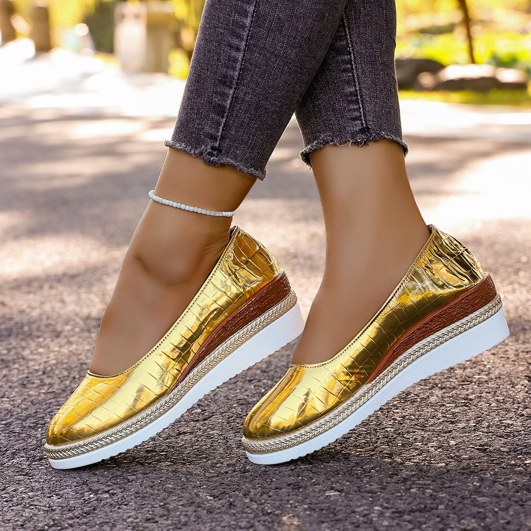 Damen Plattform-Ballerinas mit modischem Krokopattern und elastischer Einlage R&B