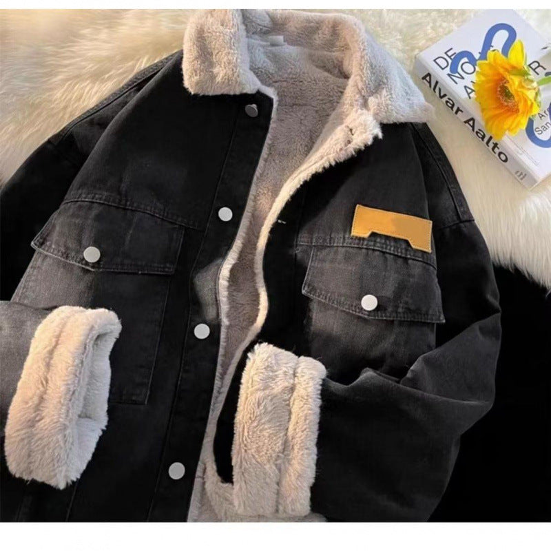 Damen oversized Jeansjacke mit Innenfutter aus Teddyfell R&B