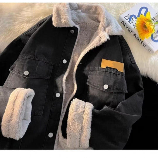 Damen oversized Jeansjacke mit Innenfutter aus Teddyfell R&B