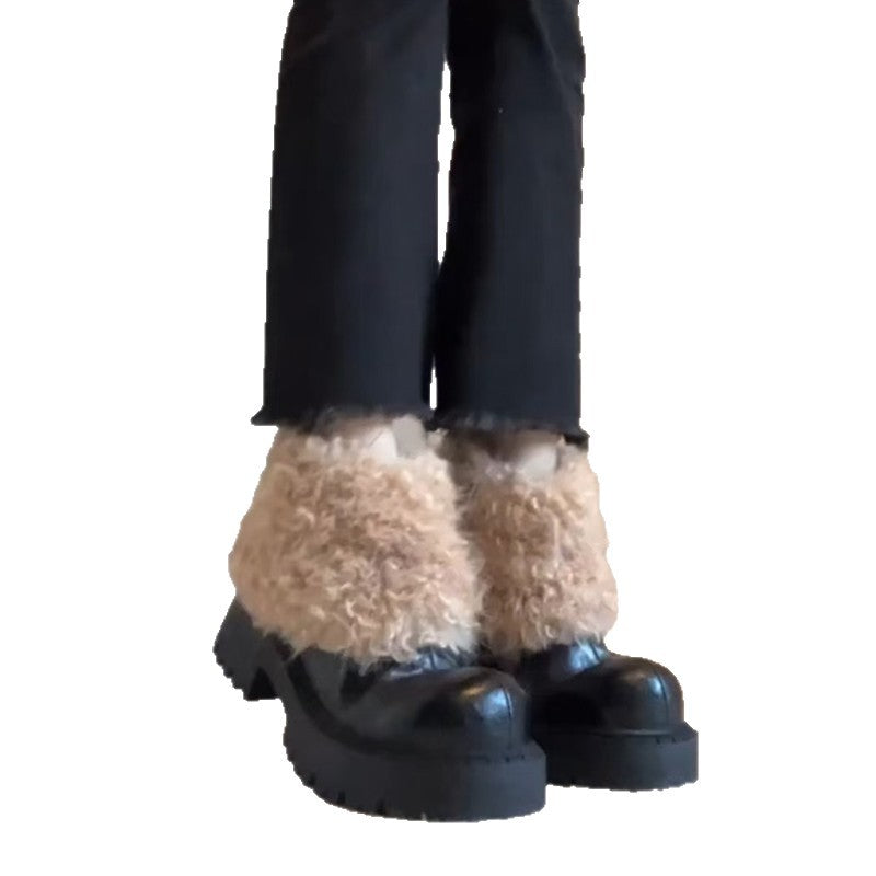 Damen modische Plateau-Stiefel mit flauschigem Schafteil und robuster Sohle R&B