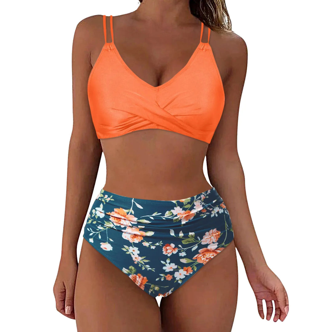 Damen Trendiger Hochschnitt-Bikini mit Raffung R&B