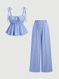 Damen Top und weite Hose Set mit raffinierten BindR&Bändern R&B