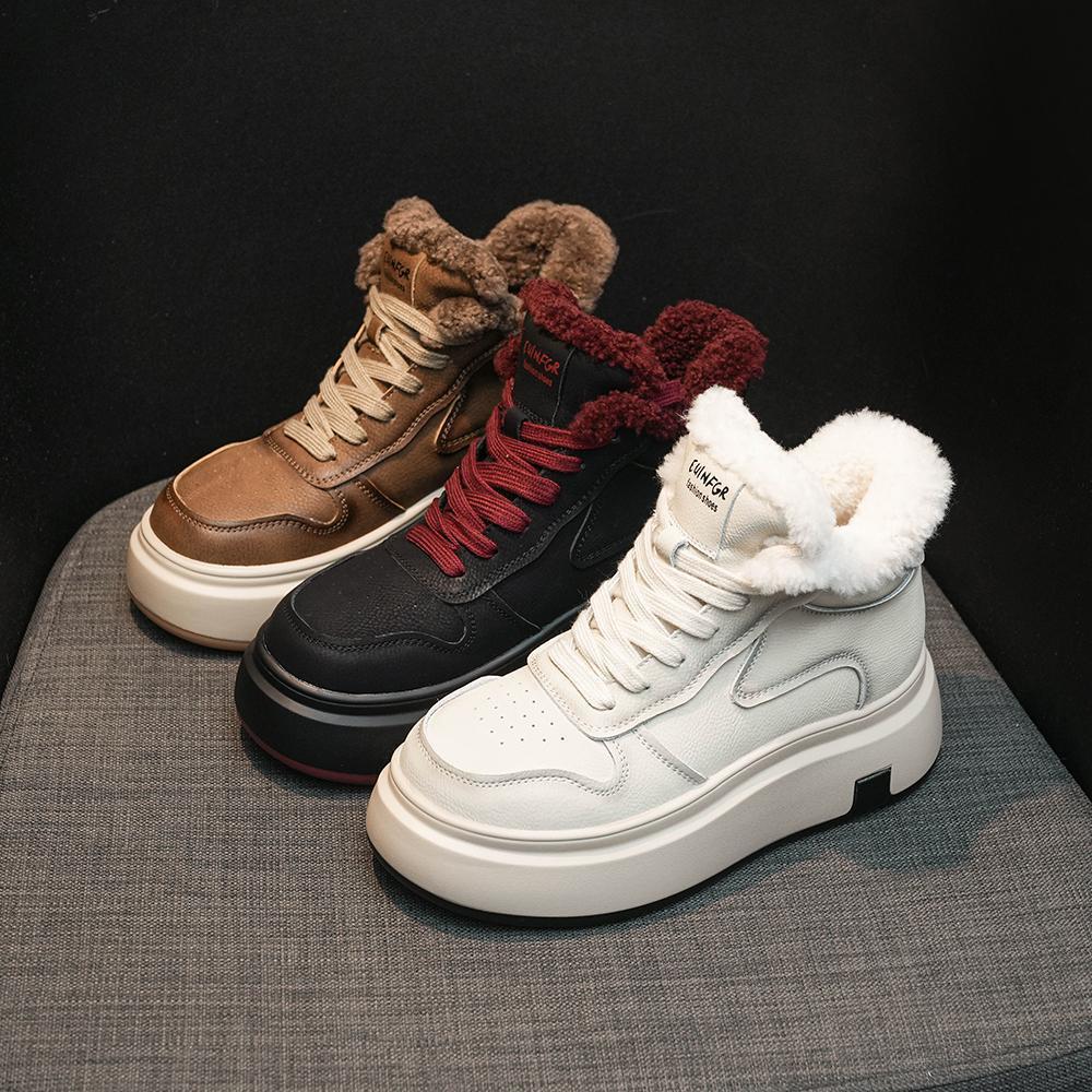 Damen High-Top Sneakers mit flauschigem Innenfutter und bequemer Plateausohle