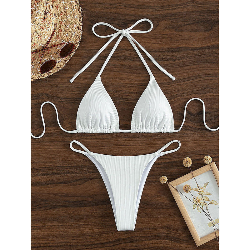 Damen Triangel-Bikini-Set mit verstellbaren Schnüren und feinem Strukturmuster R&B