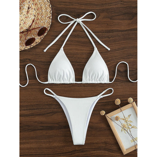 Damen Triangel-Bikini-Set mit verstellbaren Schnüren und feinem Strukturmuster R&B