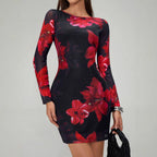Damen Kleid mit langem Arm und floralem Design R&B